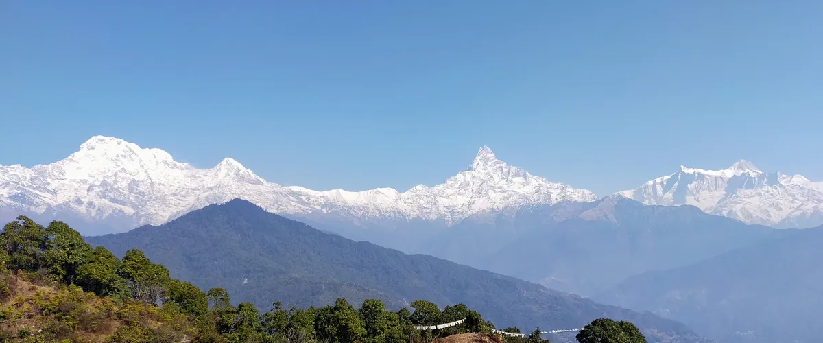 The Annapurnas and Machhapuchhre from the hills above Pokhara