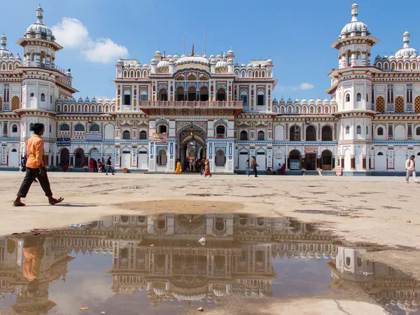 Janaki Mandir reflected in a puddle