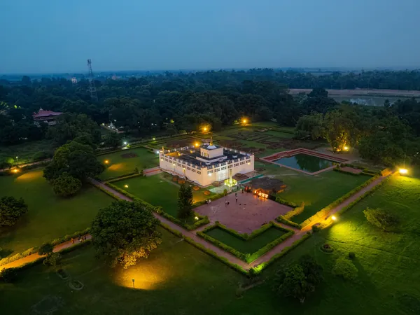 The Sacred Garden from above at dusk